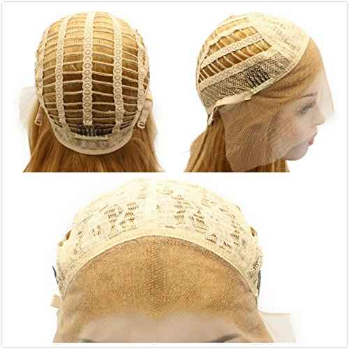 iwonawig Long Wavy Half Hand Tied Heat Resistant Synthetic Swiss Lace Front Pink Wig