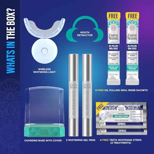 GuruNanda Professional Teeth Whitening Wireless Kit with LED Light & Whitening Pen, Helps Remove Surface Stains from Coffee, Food, Soda, 40 Treatments