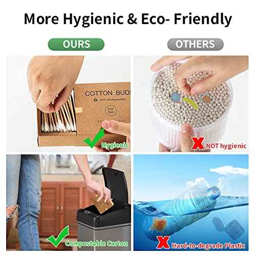 Bamboo Cotton Swabs 400 Count - Vegan Cotton Buds - Natural Wooden Ear Sticks With Double Tipped - Organic Cotton Swabs For Ear Wax Removal