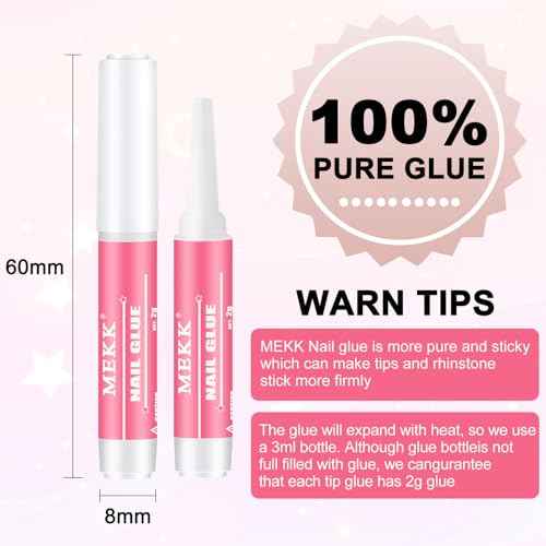 MEKK Nail Glue,Super Strong & Long-Lasting Nail Glue for Acrylic Nails,Press Ons & Nails Tips,Professional Adhesive for Nail Art Supplies,0.07OZ/PCS (12PCS)