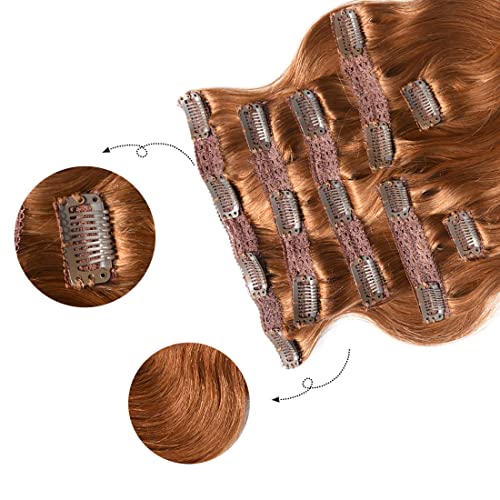 viviaBella Body Wave Clip in Human Hair Extensions Copper Red 20 Inches 140 Gram Human Hair human hair clip in extensions Brazilian Virgin Hair Double Weft 7Pcs/lot 16 Clips (140g 20", Copper Red)