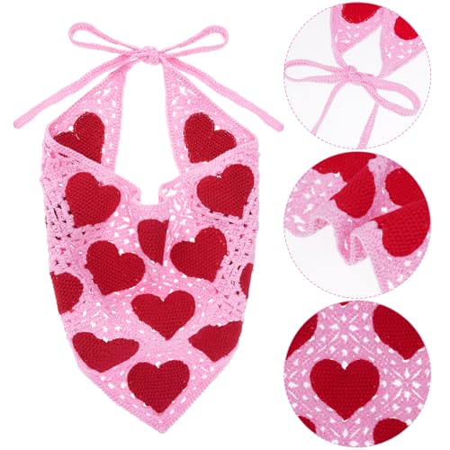 hoyuwak Crochet Head Scarf Bandanas Heart Headbands Hair Scarf Head Coverings Pink Hair Accessories for Women Hair Styling Valentine's Day Holiday Decor