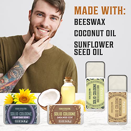 Viking Revolution 4 Pack Mens Solid Colognes 0.5 Oz - Men Solid Perfume with Cedar Wood, Clary Sage, Vetiver, Sandalwood Cologne for Mens - Travel Cologne Wax Gifts for Men