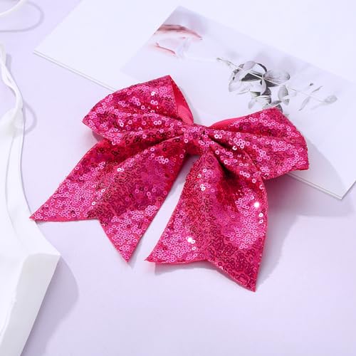 Large Big 7 Inch Glitter Bow Clip Sequin Bling Party Hair Accessories for Women Teens Girls Kids 2 Pcs (HotPink, LightPurple)