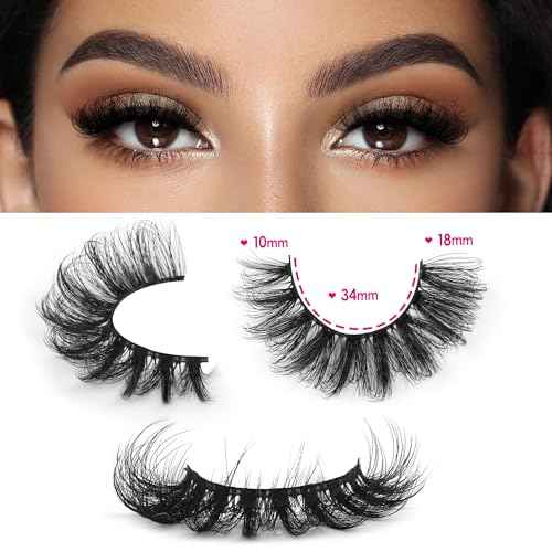 JIMIRE Mink Lashes Wispy Cat Eye Lashes Full 6D Volume False Eyelashes that Look Like Extensions 16MM Thick Soft D-Curly Fake Lashes 7 Pairs Pack