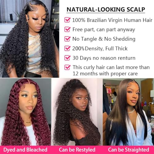Water Wave Lace Front Wigs Human Hair Pre Plucked 200% Density Deep Curly Wet and Wavy Human Hair Deep Wave13x4 Hd Lace Frontal Wigs for Black Women Glueless Wig 18 INCH Natural Black