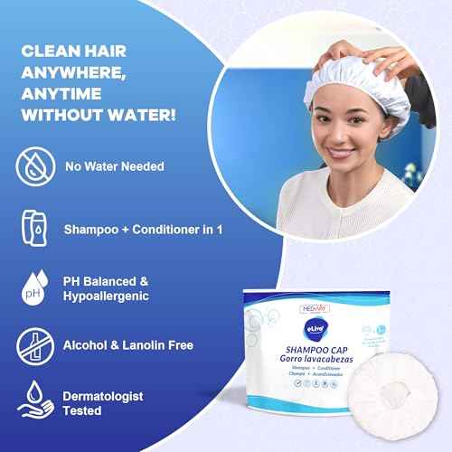 MedVance No Rinse Shampoo Cap | Rinse Free Shower Cap that Shampoos & Conditions | PH Balanced & Hypoallergenic Waterless Hair Wash | 3 Pack