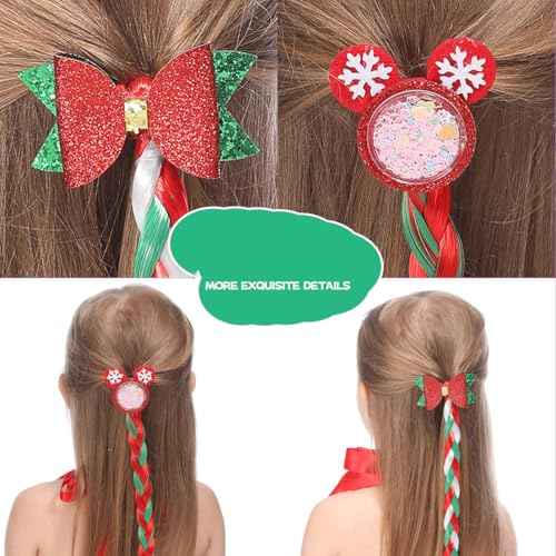 Christmas Long Braided Ponytail Extension with Hair Straight Wrap Around Red White Green Ponytail Hair Extensions Hair Tie Soft Healthy Synthetic Hair Piece for Women Girls Xmas Holiday (E)