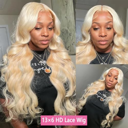 613 13x6 Lace Front Wig Human Hair 28 Inch Body Wave Blonde Wig Human Hair 613 HD Transparent Lace Frontal Wigs Human Hair Pre Plucked Blonde Wig