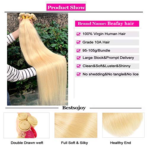 613 Blonde Human Hair Bundles with Closure 100% Brazilian Virgin Straight Bundles with 4x4 Lace Closure 613 Platinum 3 Straight Bundles Human Hair Weave with 4x4 Lace Closure (12 14 16+10)