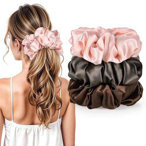 3Pcs Large Satin Hair Scrunchies, Sleepy Hair Tie for Women Girls Large Pillow Satin Scrunchies for Thick Curl Stocking Stuffers Gifts for Women Girls