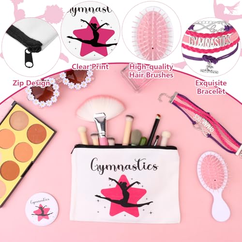 8 Pcs Gymnastics Party Favor Set Gymnastic Stuff Makeup Bag 15oz Water Cup Bracelet Keychain Scrunchies Mini Compact Mirror Gymnastics Gifts for Girls Women Gymnast Lover Yoga Sport Lovers Team Gift