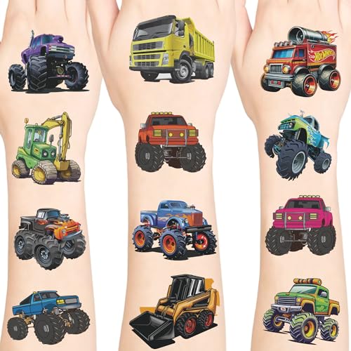 Car and Truck Temporary Tattoos, Cars Waterproof Temporary Tattoo Stickers for Birthday Decorations, Party Supplies, Party Favors, School Rewards Gifts