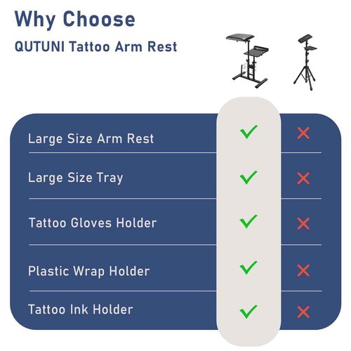QUTUNI Tattoo Armrest with Tattoo Supplies Storage Board, Tattoo Workbench with Adjustable Height & Tilt, Portable Tattoo Bracket for Tattoo Studio Salon