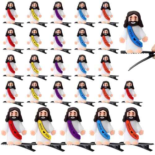 30 Pcs Mini Resin Hair Clips Cute Hairpin for Girls Rave Hair Clips for Women Halloween Music Festival Holiday School Party Decor(5 Color,Little Jesus)