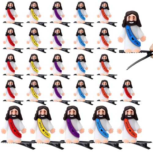 30 Pcs Mini Resin Hair Clips Cute Hairpin for Girls Rave Hair Clips for Women Halloween Music Festival Holiday School Party Decor(5 Color,Little Jesus)