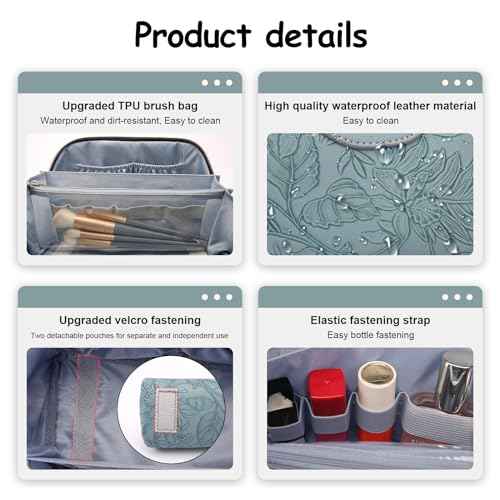 BOYATU Travel Makeup Bags Cosmetic Organizer Bag: 3-Set Large Capacity Make up Bag - PU Leather Toiletry Bags for Women - Wide Open Portable Pouch with Divider & Handle (01-Light Blue)