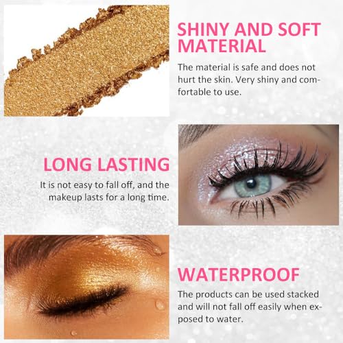 AMY'S DIARY 4 Colors Shany Highlight Eyeshadow Palette Cosmetics, Shimmer Eye shadow Palette, Cruelty-Free and Vegan Formula, Glitter Shimmer Eyeshadow for Professional Makeup Kit(12#)