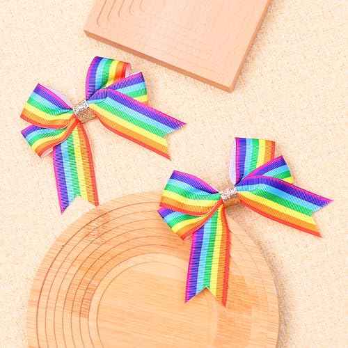 Pride Day Rainbow Hair Bow with Clip Rainbow Bows for Girls Gold Glitter Bow Hairstyle Hairpin Candy Fruit Colorful Rainbow Lovely Non-slip for LGBT Women Girls Party 2PCS, style2