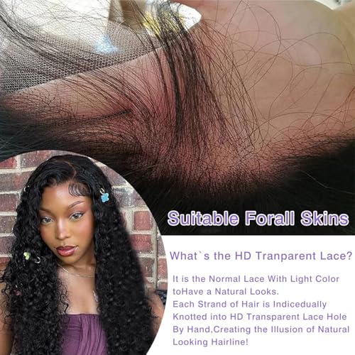 Deep Wave Lace Front Wigs Human Hair 13x6 HD Lace Front Wigs Human Hair 200% Density Pre Plucked Deep Wave Frontal Wig Deep Curly Wig for Women 24Inch