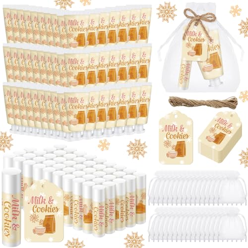 192 Pcs Christmas Hand Cream and Lip Balm Gifts 48 Sets Milk and Cookies Winter Christmas Party Favors Xmas Bridal Baby Shower Gifts Hand Lotion and Lip Balm for Guest Wedding Party Supplies