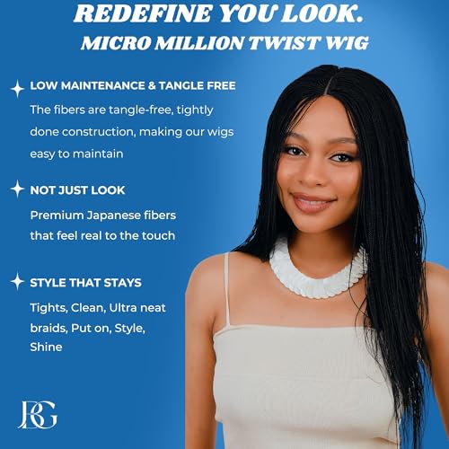 Twisted Wigs, 18-Inch Micro Million Twist Braided Wig - Light, Soft Braid Wigs for Black Women with Glueless Front Lace Closure - No Tangle Synthetic Braid- Darkest Brown Color 2