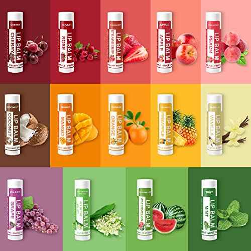 Yopela 28 Pack Natural Lip Balm Bulk with Vitamin E and Coconut Oil - Moisturizing, Soothing, and Repairing Dry and Chapped Lips Valentine's Gift - 14 Flavors - Non-GMO