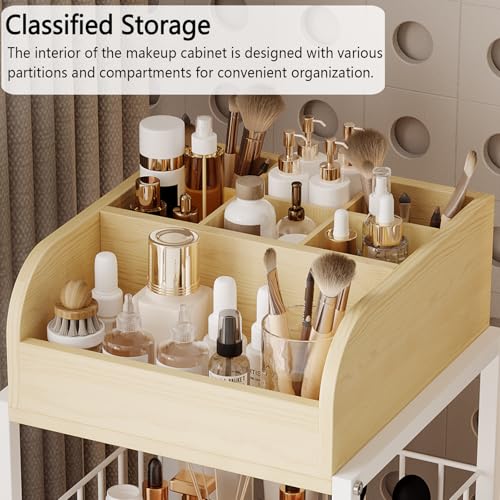 Makeup Organizer Cart with Drawers, Make up Organizers for Vanity, Floor Skincare Organizers- for Cosmetics, Nail Polish, Art Supply, Bathroom Vanity Desktop Organizer (White)