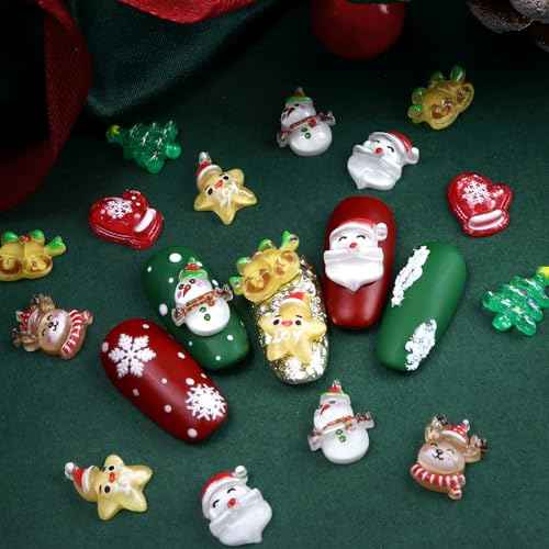 30 Pcs Christmas Snowman Nail Charms Resin Cute Santa Claus Nail Rhinestones Bell Elk Christmas Cartoon Resin Design Nail Art Charms Acrylic Nail Art Accessories Christmas Nail DIY Decoration Women