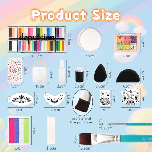 Professional Face Painting kit for Kids Adult Face Painter110 Colors Split Cake Face Paint 96 pcs Set Non-Toxic Washable & Safe with Brushes Sponges Glitter Stencils for Halloween Makeup Kit