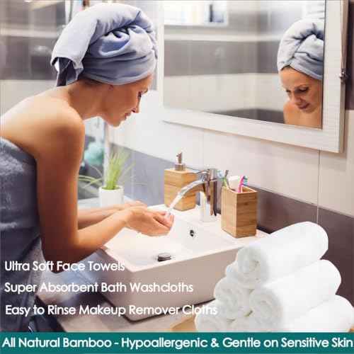 JEFFSUN Face Towels 6 Pack, 13x13 inch Extra Large White Wash Cloths on Sensitive Skin, Super Soft and Skin Friendly Bath Washcloths for Face and Body, Easy to Clean Quick Dry Facial Cleansing Cloths