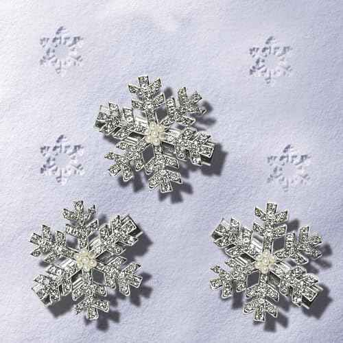 12 Pcs Snowflake Hair Clips - Rhinestone Pearl Accessories, Christmas Sparkly Pins, Cute Small Silver Metal Barrettes for Women Girls