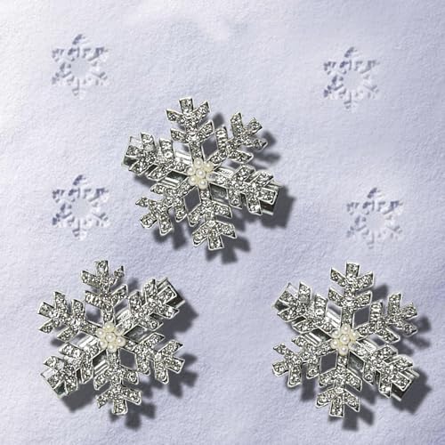 12 Pcs Snowflake Hair Clips - Rhinestone Pearl Accessories, Christmas Sparkly Pins, Cute Small Silver Metal Barrettes for Women Girls