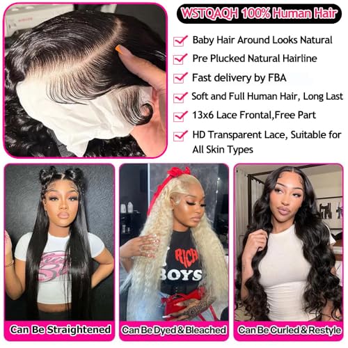 Water Wave Lace Front Wigs Human Hair 13x6 HD Transparent Lace Frontal Wigs Human Hair Pre Plucked 200% Density Water Wave Wig for Black Women Natural Color (13x6 Water Wave Wig, 20 Inch)