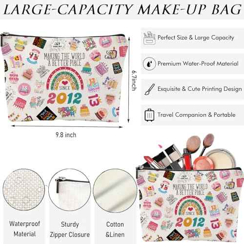 13 Year Old Girl Gifts Makeup Bag for Girls, Her, Teenage, Sister, Daughter, Granddaughter, Cute 2012 13th Birthday Decorations for Girls, Christmas, Cosmetic Travel Pouch