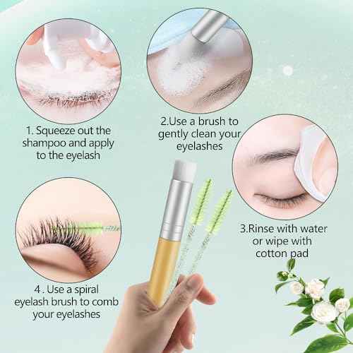 Lash Shampoo Kit Eyelash Extension Cleanser, Eyelash Shampoo for Lash Extensions, Lash Cleaner Eyelid Foam Cleaning Kit for Salon Home Use (Tea Tree)