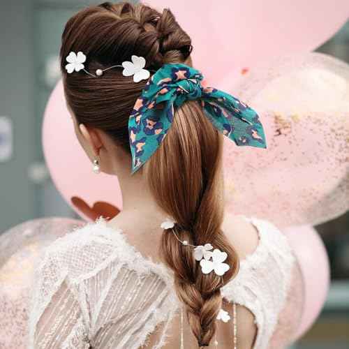 4 Pcs Leopard Hair Scarf Scrunchies Bow Scrunchie For Women Hair Ribbon Bow Scrunchies Long Elastic Hair Bands Rope Scrunchy Soft Ponytail Holders for Women Girls