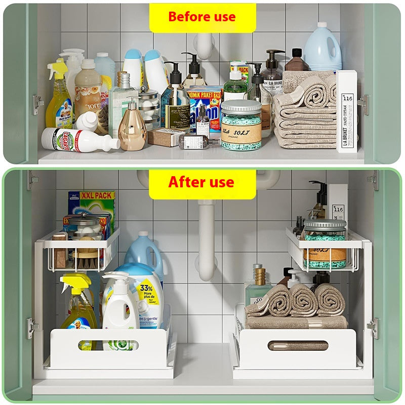 Pull-Out Double Layer Kitchen Sink Rack Removable Storage Organizer