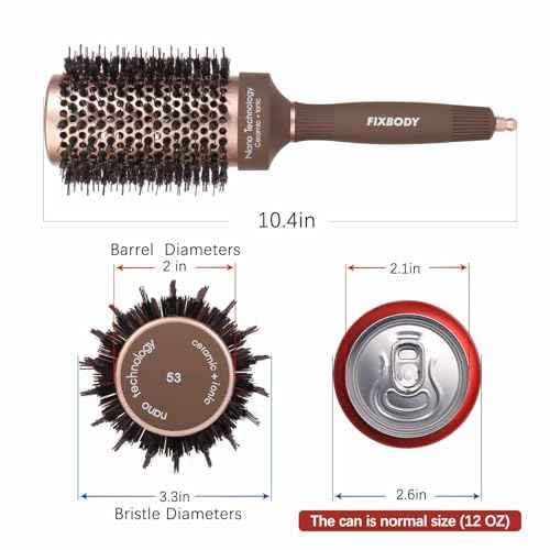 FIXBODY Hair Brush, Round Brush for Blow Drying, Curling, Styling, Nano Thermal Ceramic & Ionic Tech, Boar Bristle, 3.3 inch, 2 inch Barrel, for Women, Volume & Shine, Brown, Hair Brush for Thick Hair