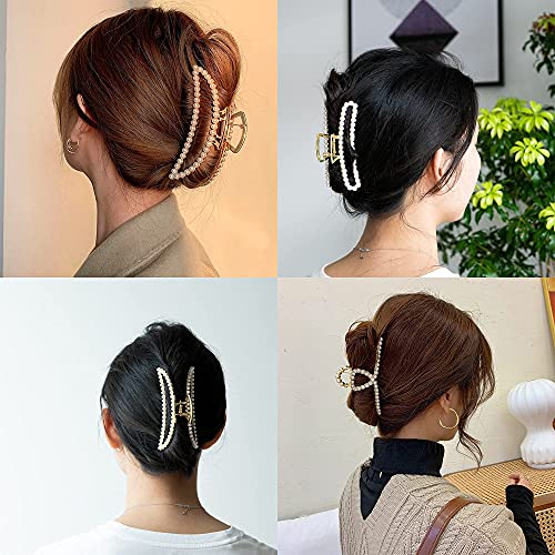Large Pearl Hair Clips - 4.5 inch Zinc Alloy Banana Claw Clips for Thick Hair, Strong Hold Accessories for Women and Girls (3PCS)