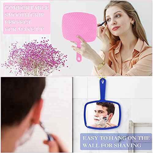 Jetec 3 Pieces Hand Handheld Cosmetic Mirrors with Handle, Portable Vanity Mirrors for Travel, Home, and Salon Use(9.17 x 6.53 Inch,Blue, White, Pink)