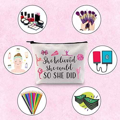 TSOTMO Cheerleader Inspirational Gift She Believed She Could So She Did Cheering Zipper Pouch Makeup Bag Mom Cheerleading Gift (She believed cheerleader)