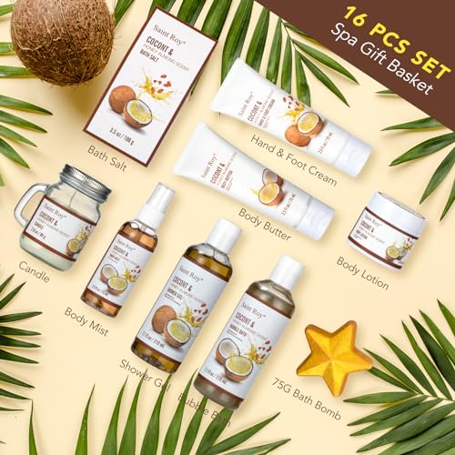 Spa Gift Basket Luxury Bath and Body Basket Set 17-Piece Coconut Honey Almond Christmas Gifts for Women Mom Her Large Luxury Home Spa Kit, Relaxing Self Care Pamper Gifts Birthday Bridal Shower Bath