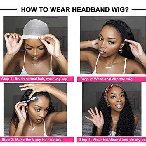 Punmasa Human Hair Deep Wave 24 Inch Curly Headband Wig for Black Women