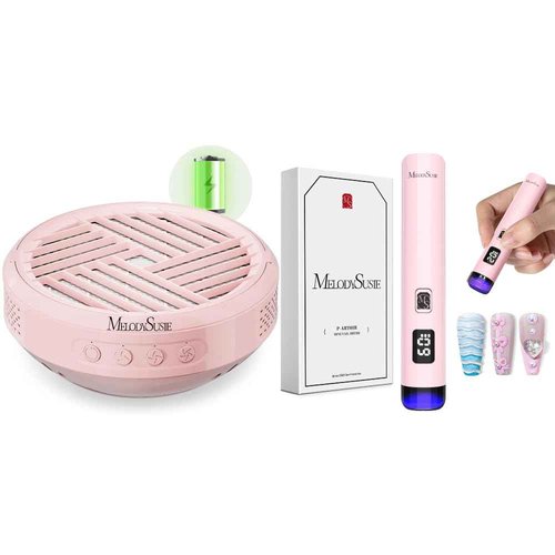 MelodySusie Rechargeable Nail Dust Collector with ART01R Handheld UV Light for Gel Nails