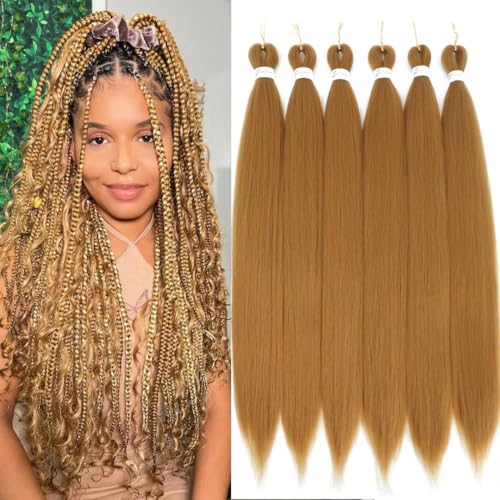 6 Packs Blonde Braiding Hair Pre Stretched #27 Color Honey Blonde Pre Stretched Braiding Hair 36inch Long Synthetic Hair Extensions For Braids Hot Water Setting Soft Yaki Texture(#27,6Pack)