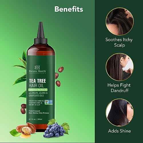 Botanic Hearth 100% Pure Tea Tree Oil For Hair Growth | Infused with Jojoba & Grapeseed Oils | Hair Oil Repairs Dry Damaged Hair, Strengthening, Healthier - Hair Tonic, 6.7 fl oz