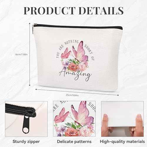 SEAOYOAZO Flower butterfly Gifts for Women Inspirational Gifts for Women Makeup Bag Travel Cosmetic Toiletry Bag for Girls £¨You Are Nothing Short of Amazing£©