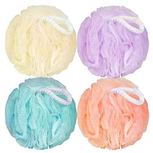 Bath Loofah Sponge Body Scrubber Shower Sponge Exfoliating Mesh Pouf Shower Ball Bath Sponges for Women and Men Bathing Accessories (4Pack 50G Colorful)