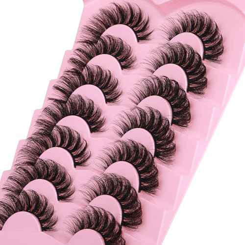 JIMIRE Mink Lashes Wispy Cat Eye Lashes Full 6D Volume False Eyelashes that Look Like Extensions 16MM Thick Soft D-Curly Fake Lashes 7 Pairs Pack